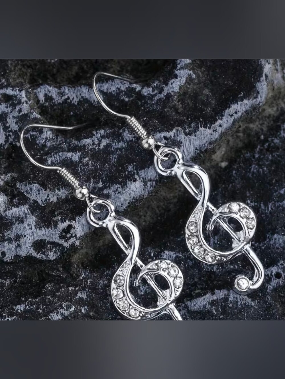 $8 Each Or Bundle 5/$20 Silver Treble Clef Crystal Drop Earrings